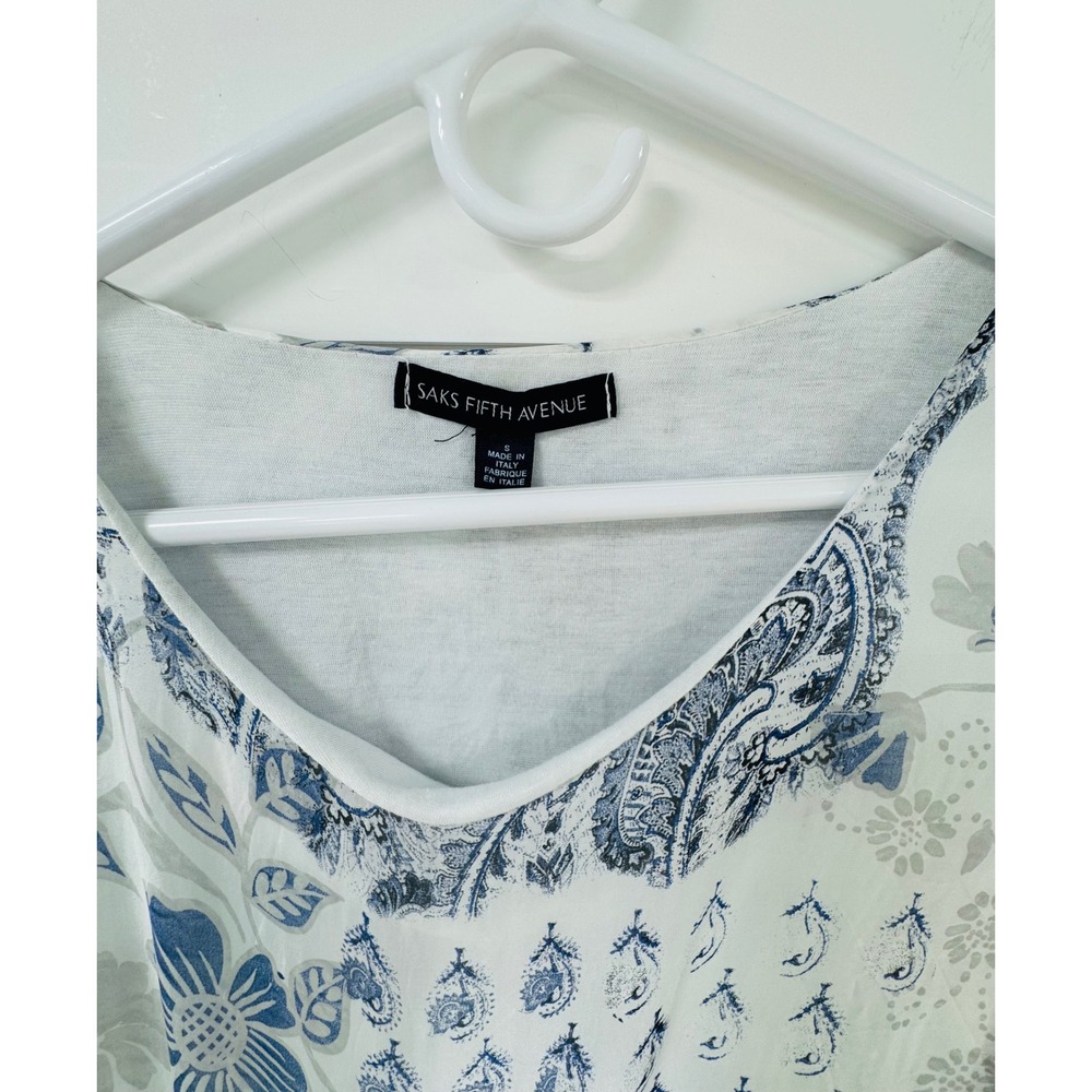 Saks Fifth Avenue Blue White Paisley Floral Poncho Top Made in Italy Small - Picture 3 of 7